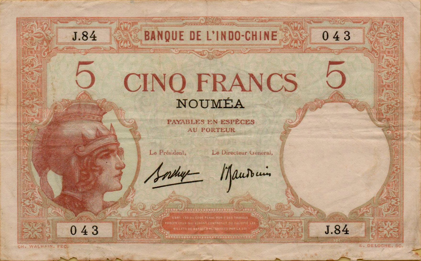 New Caledonia 5 1926 VF+ P-36/b2